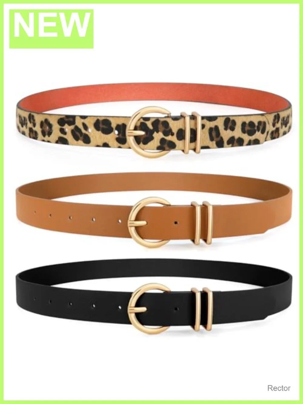 3 Pack Women's Faux Leather Belts with Gold Buckle for Jeans Dresses Waist Belt
